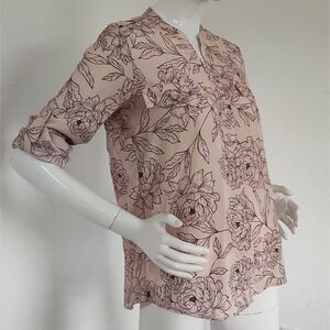 Calvin Klein Floral Romantic Blush Pink Cabernet Feminine Blouse Small Classic